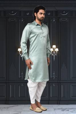 Mens silk plain pathani suit & dhoti 2