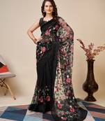 Designer Resham Embroidery Work Black Colour Soft Net Saree