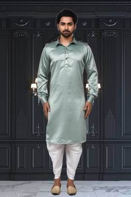 Mens silk plain pathani suit & dhoti 3
