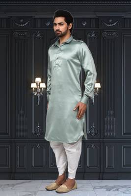 Mens silk plain pathani suit & dhoti 4