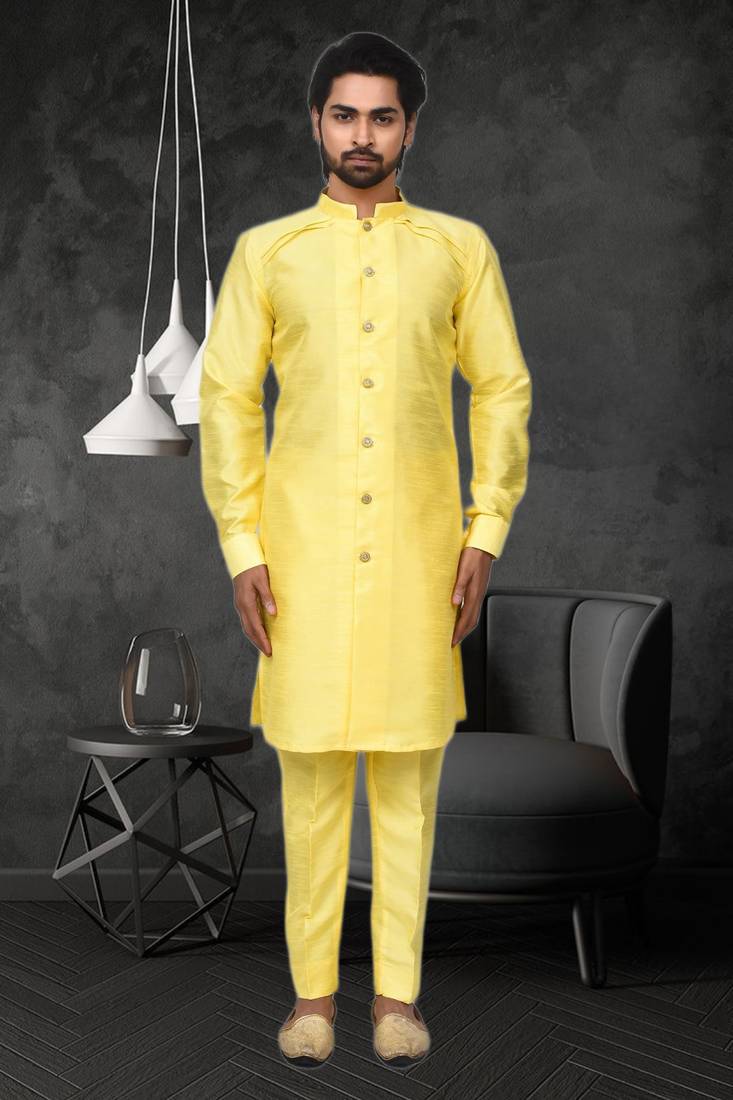 Mens silk plain kurta pajama