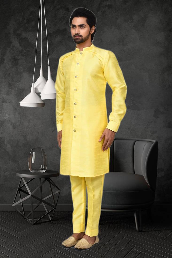 Mens silk plain kurta pajama