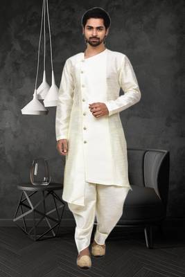 Mens silk plain dhoti kurta 1