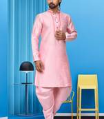 Mens silk plain dhoti kurta