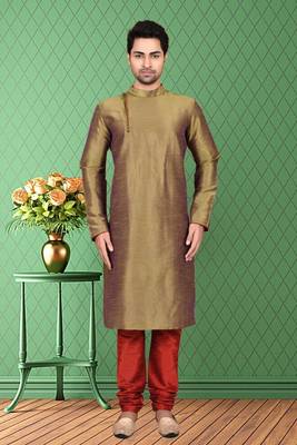 Mens silk plain kurta pajama 3