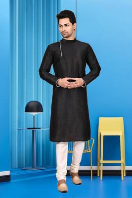 Mens silk plain kurta pajama 1