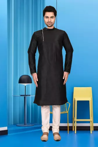 Mens silk plain kurta pajama