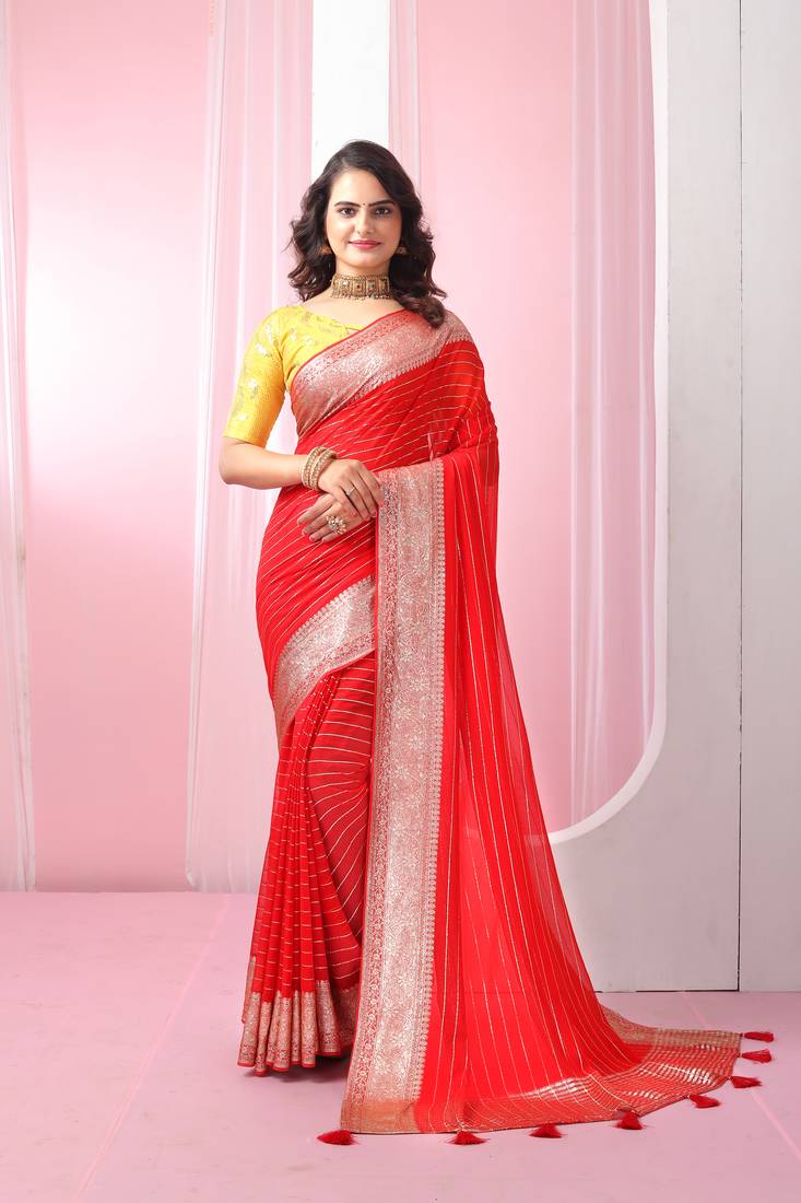 Red Colour Beautiful Partywear Saree