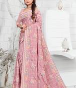 Heavy Thread Embroidery Work Purple Crepe Partywear Saree