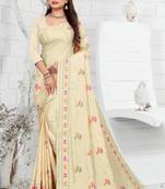 Heavy Thread Embroidery Work Yellow Crepe Partywear Saree