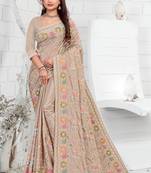 Heavy Thread Embroidery Work Grey Crepe Partywear Saree