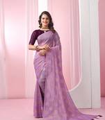 Designer Gold Printed Lavender Saree With Sequance Work Blouse