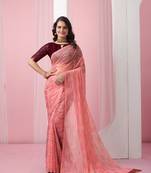 Designer Gold Printed Peach Saree With Sequance Work Blouse