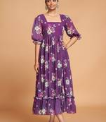 Beautiful Floral Printed Partywear Purple Colour Ethnic Festive Wear Kurti