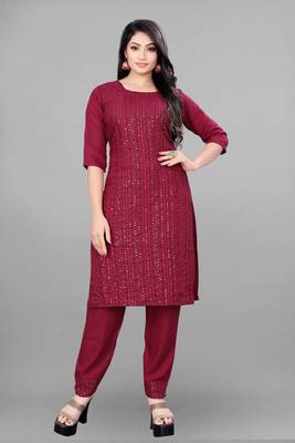 Ethnic Top Bottom Set For Festive Looks In Classy Maroon Colour 1