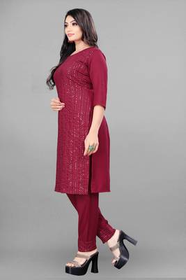 Ethnic Top Bottom Set For Festive Looks In Classy Maroon Colour 4