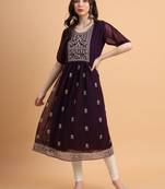 Ethnic Wine Colour Resham Embroidery Work Casual Party Kurti