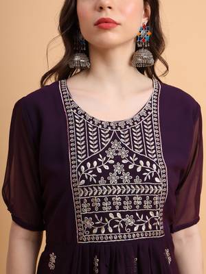 Ethnic Wine Colour Resham Embroidery Work Casual Party Kurti 3