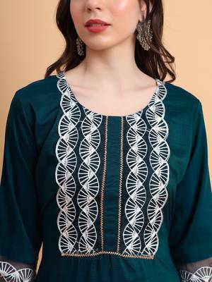 Teal Colour Ethnic Resham Embroidery Kurti For Fancy Looks 3