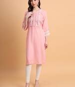 Pink Colour Ethnic Resham Embroidery Kurti For Fancy Looks
