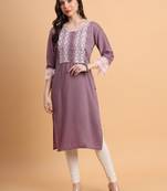 Mauve Colour Ethnic Resham Embroidery Kurti For Fancy Looks