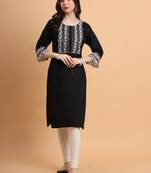Black Colour Ethnic Resham Embroidery Kurti For Fancy Looks