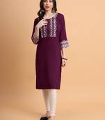 Wine Colour Ethnic Resham Embroidery Kurti For Fancy Looks