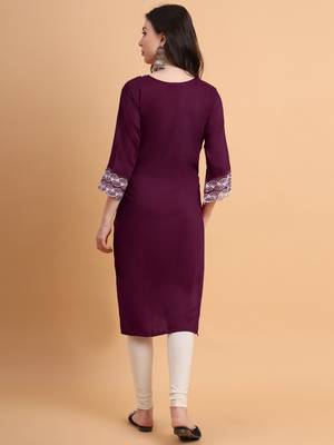 Wine Colour Ethnic Resham Embroidery Kurti For Fancy Looks 2