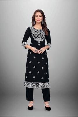  Chikankari Embroidery Work Black Colour Rayon Top Bottom Set 1