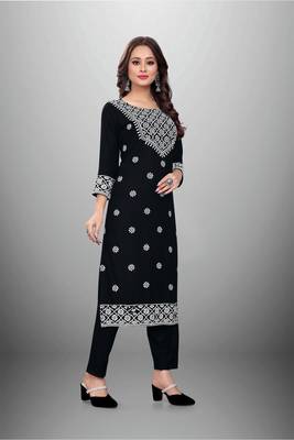  Chikankari Embroidery Work Black Colour Rayon Top Bottom Set 3