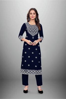  Chikankari Embroidery Work Blue Colour Rayon Top Bottom Set 1