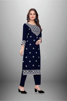  Chikankari Embroidery Work Blue Colour Rayon Top Bottom Set 3