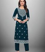 Chikankari Embroidery Work Teal Colour Rayon Top Bottom Set
