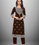  Chikankari Embroidery Work Brown Colour Rayon Top Bottom Set