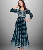 Teal Colour Chikankari Work Embroidered Georgette Fabric Kurti