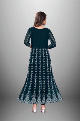Teal Colour Chikankari Work Embroidered Georgette Fabric Kurti 2