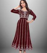 Maroon Colour Chikankari Work Embroidered Georgette Fabric Kurti