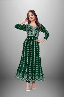 Green Colour Chikankari Embroidered Georgette Kurti 1