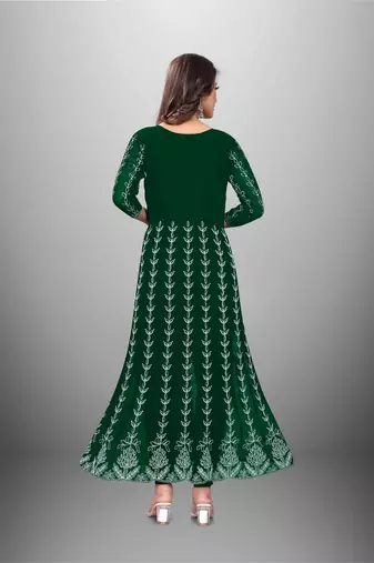 Green Colour Chikankari Embroidered Georgette Kurti