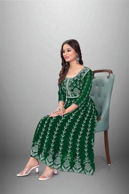 Green Colour Chikankari Embroidered Georgette Kurti 4