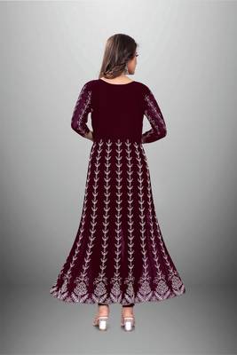 Wine Colour Chikankari Work Embroidered Georgette Fabric Kurti 2