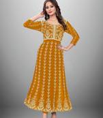 Mustard Colour Chikankari Work Embroidered Georgette Fabric Kurti