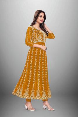 Mustard Colour Chikankari Work Embroidered Georgette Fabric Kurti 3