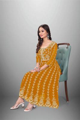 Mustard Colour Chikankari Work Embroidered Georgette Fabric Kurti 4