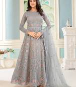 Grey Colour Heavy Partywear Anarkali Dress For Girlish Looks