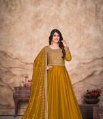Heavy Anarkali Partywear Dress In Beautiful Mustard Colour