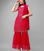 Red Colour Glamorous Readymade Sharara Dress For Ethnic Party Looks