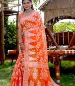 Orange Cotton Jamdani Sarees With Blouse