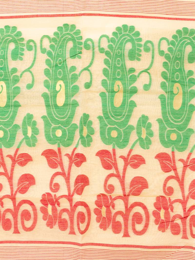 Yellow & Multi Pure Cotton Floral Design Jamdani Saree Without Blouse