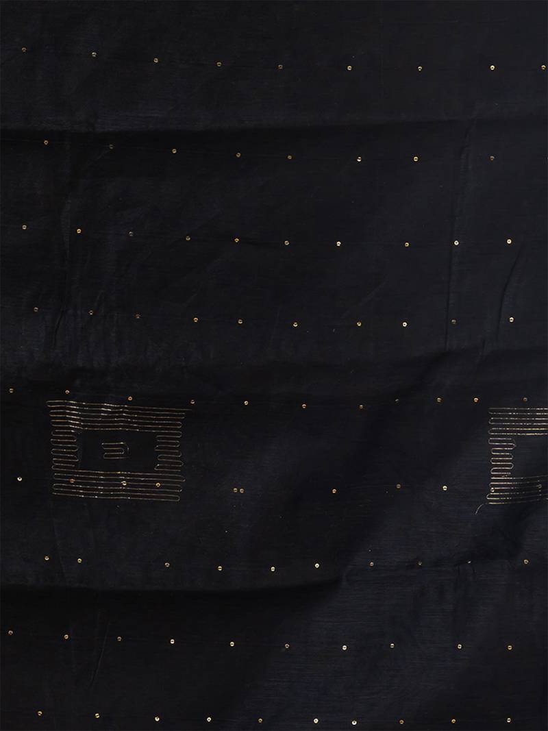 Black & Gold Silk Blend Handloom Sequence Saree Without Blouse